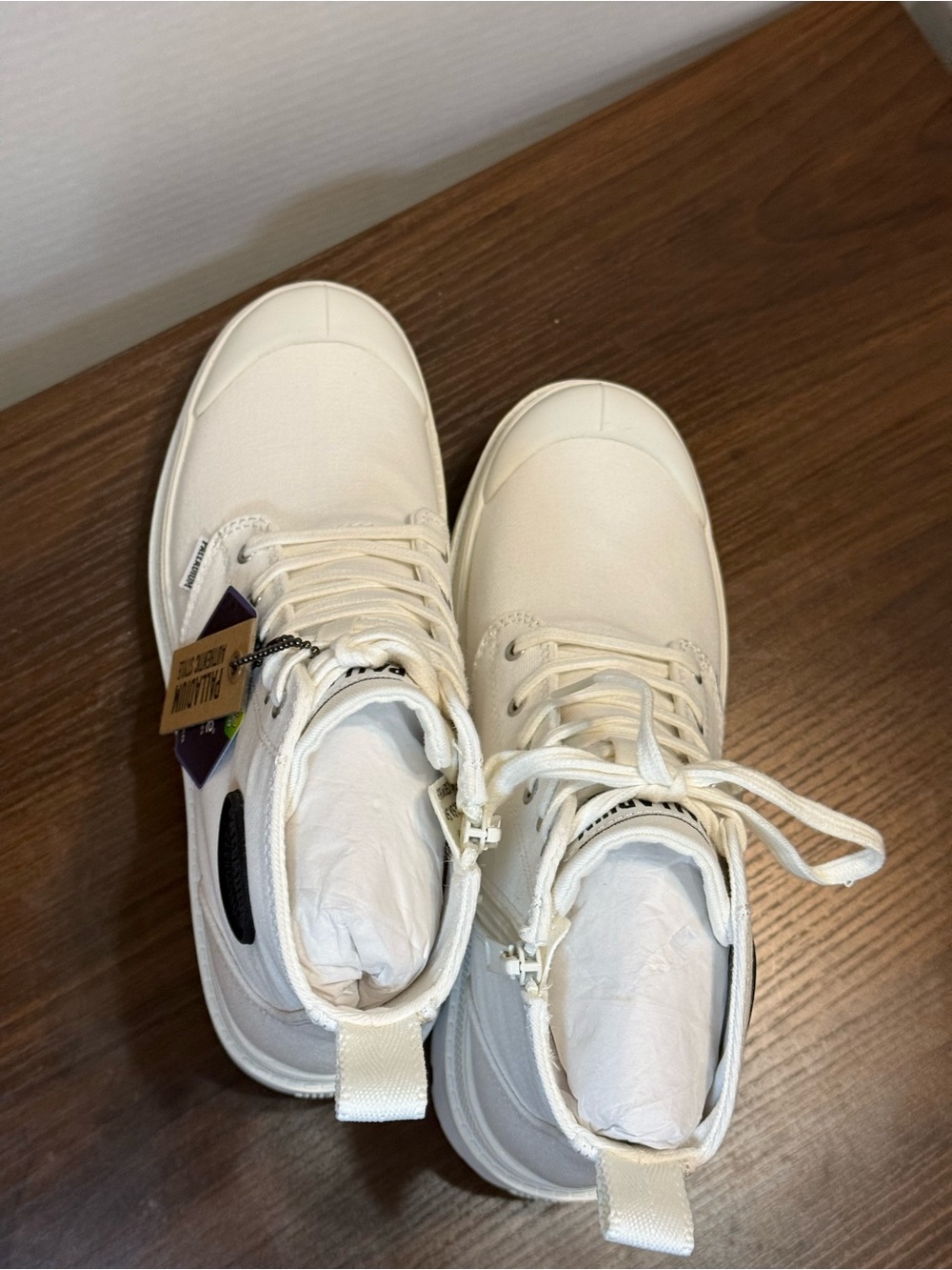 Palladium White Canvas Lace-Up Women's Lug Boots- comfort insoles! - Picture 6 of 10